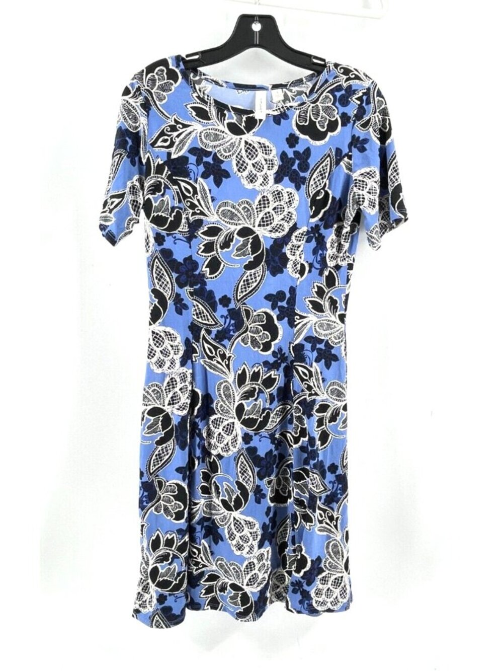 Tacera Women's Blue Black Floral Short Sleeve Career Stretch Dress Size Small